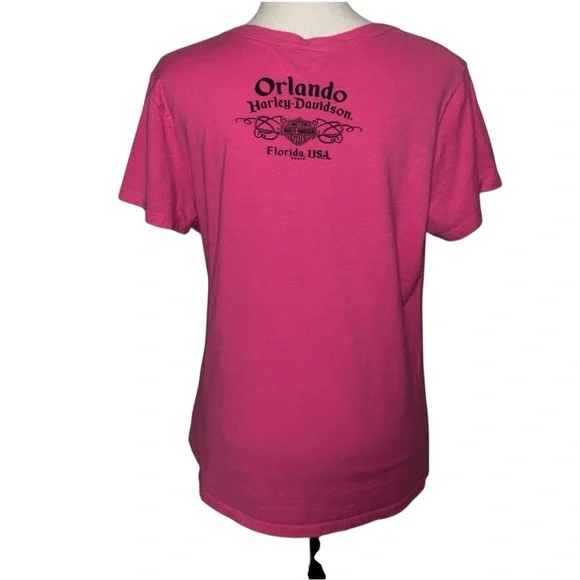 Harley Davidson Hot Pink Cotton T-Shirt Souvenir Collector Shirt Orlando, FL - Picture 4 of 5
